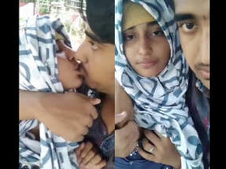 A charming hijabi girl from India receives oral pleasure from her partner