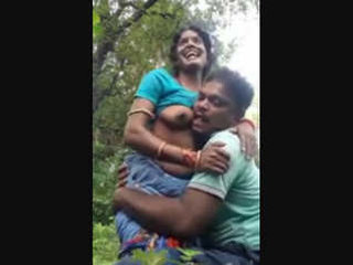 Indian mature couple's playful sex in the wilderness