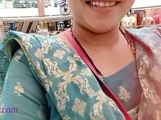 Horny Sangeeta's excitement escalates while flatulating and urinating in the mall's unisex restroom