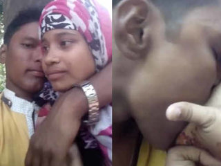 Indian couple enjoys outdoor sex and breast play