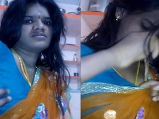 Indian housewife in traditional saree at home